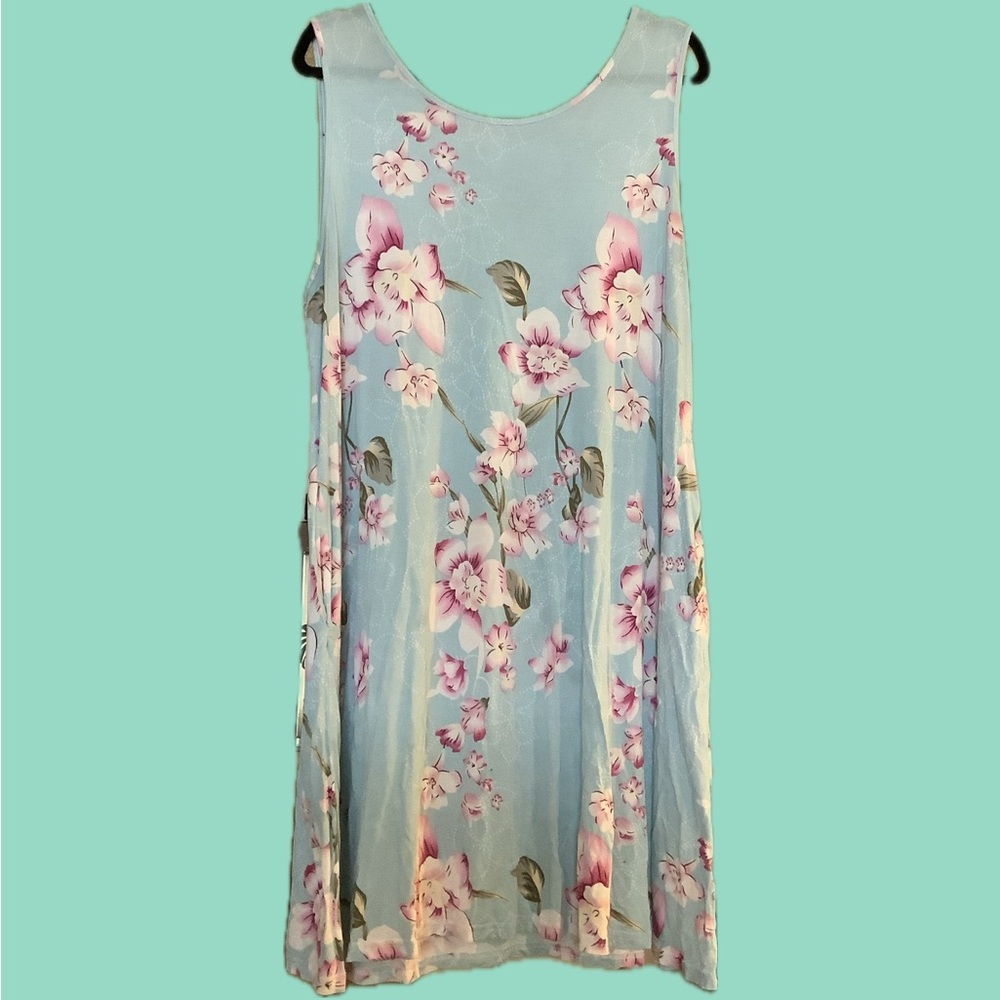 Blue and Pink Floral Dress with Airy Fabric